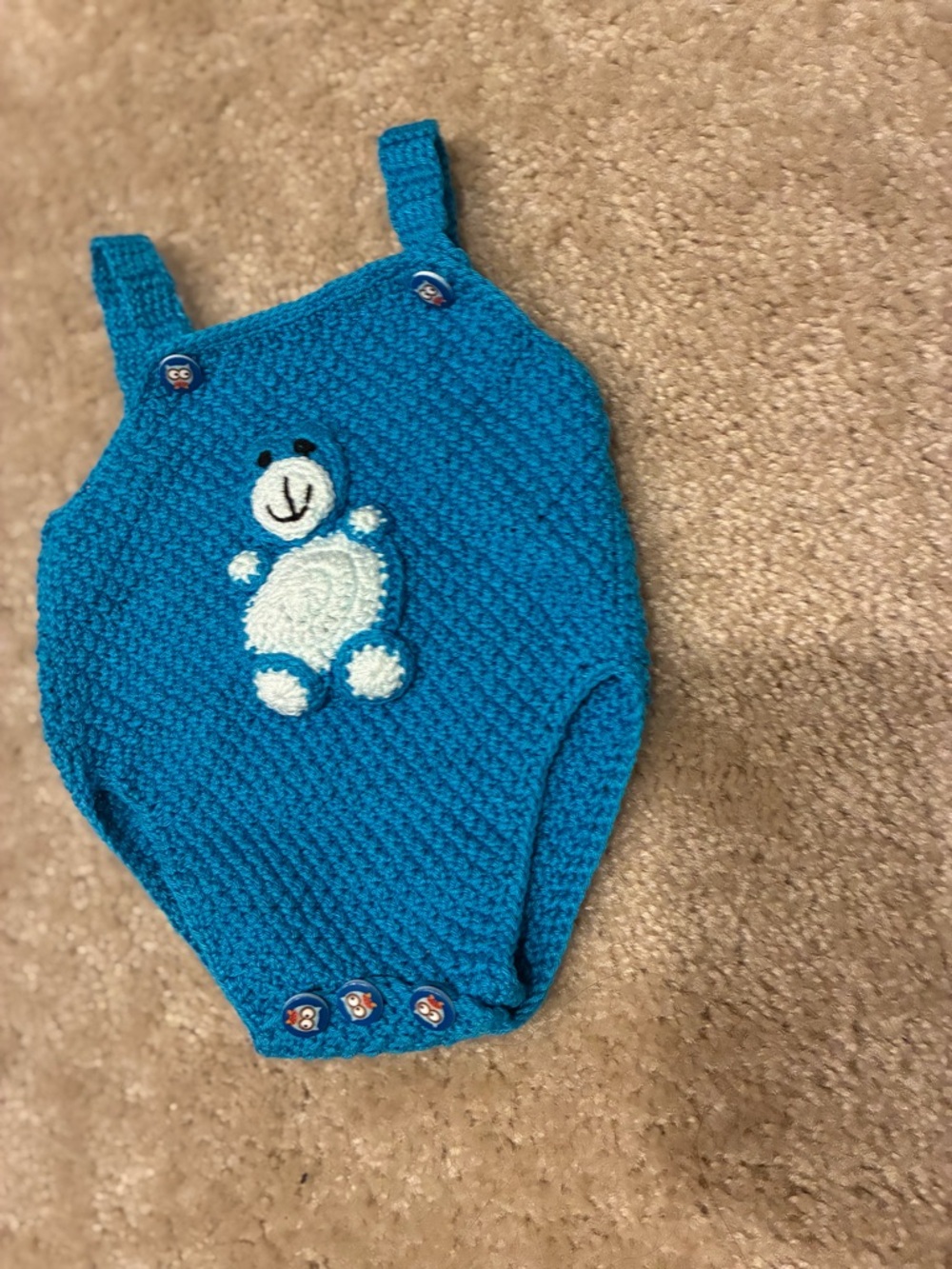 Handmade Blue Baby Romper with Bear Applique
